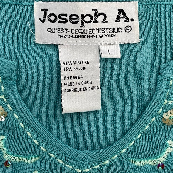 Joseph A. Women's Turquoise with Sequins & Embroidery Top Size Large - Picture 7 of 7
